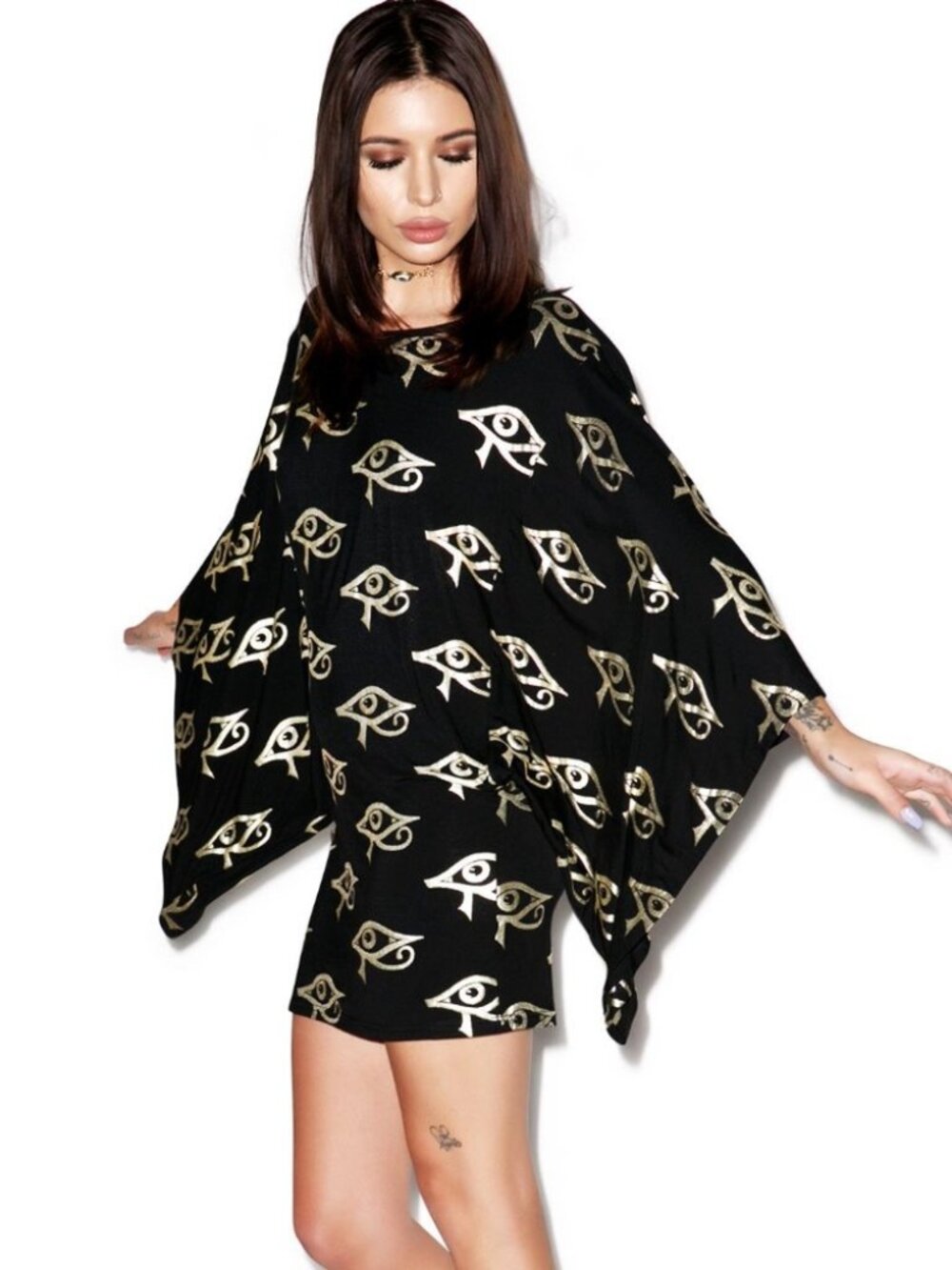 Killstar Occult Luxury Ra Kimono Dress Batwing Eye of Horus Size XL Black Gold